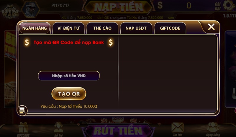 Phương thức nạp tiền Vinclub