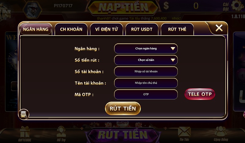 Rút tiền vinclub ngân hàng