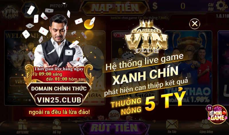 Vinclub chơi game xanh chín